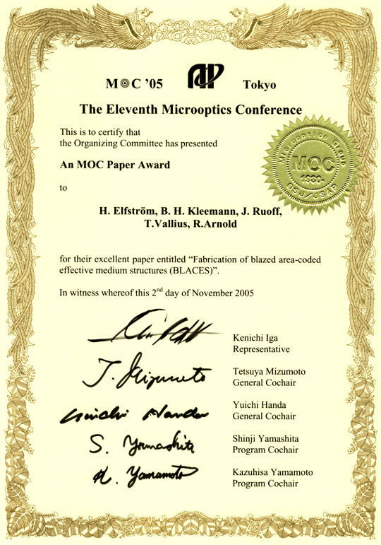 MOC05 Award Certificate
